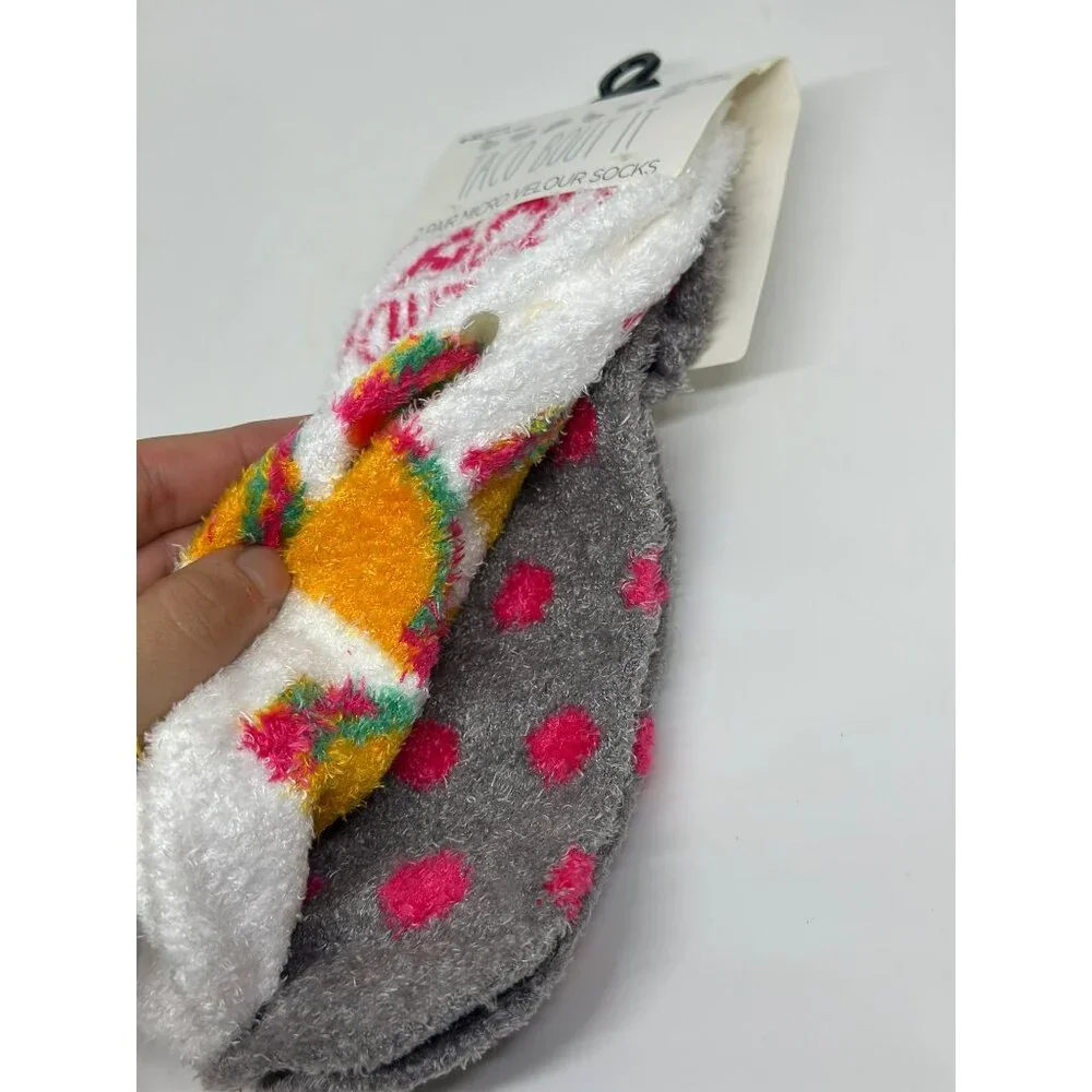 NEW Taco Bout It Micro Velour Socks 2-Pair Women's Boot Crew Cozy Fuzzy‎ 4-10